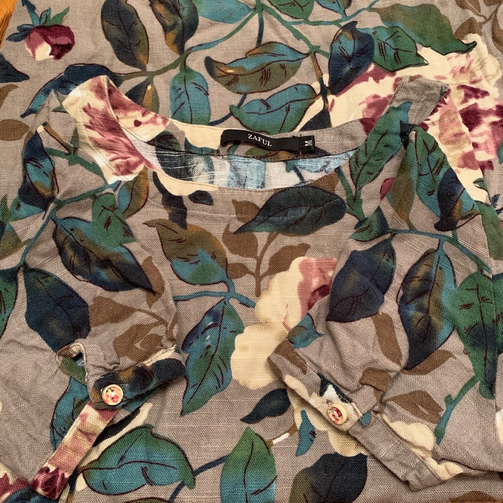 Zaful Floral Magnolia Print Pocket Tunic Top Sz M - Picture 4 of 5